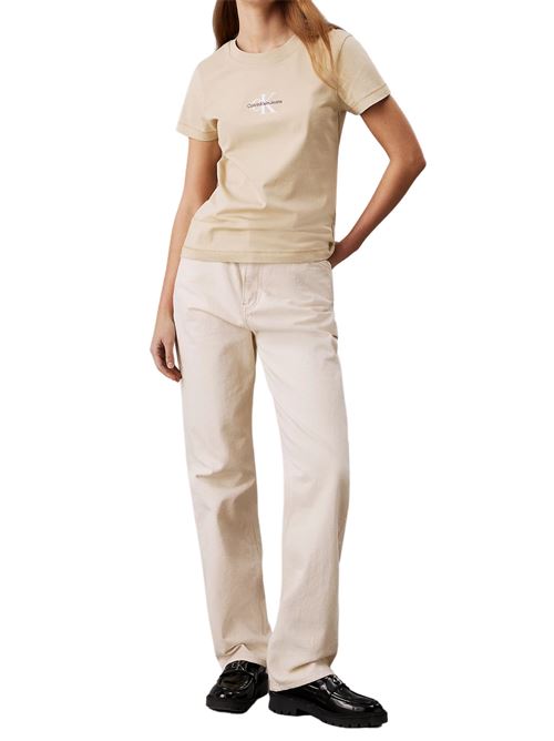 T-shirt donna beige in cotone rigenerativo Calvin Klein Jeans | J20J223563TGW